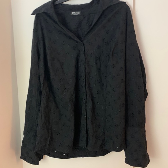INC Stretch Black Embroidered Button Up Black Top - Picture 9 of 9